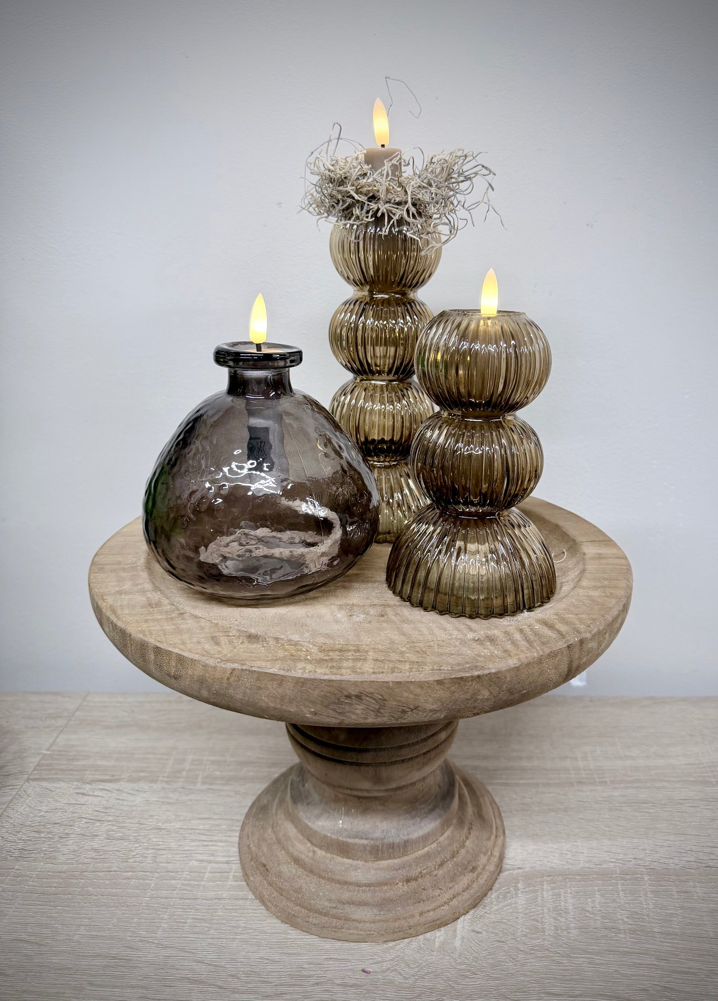 Vaas met LED vlam donkergrijs/bruin