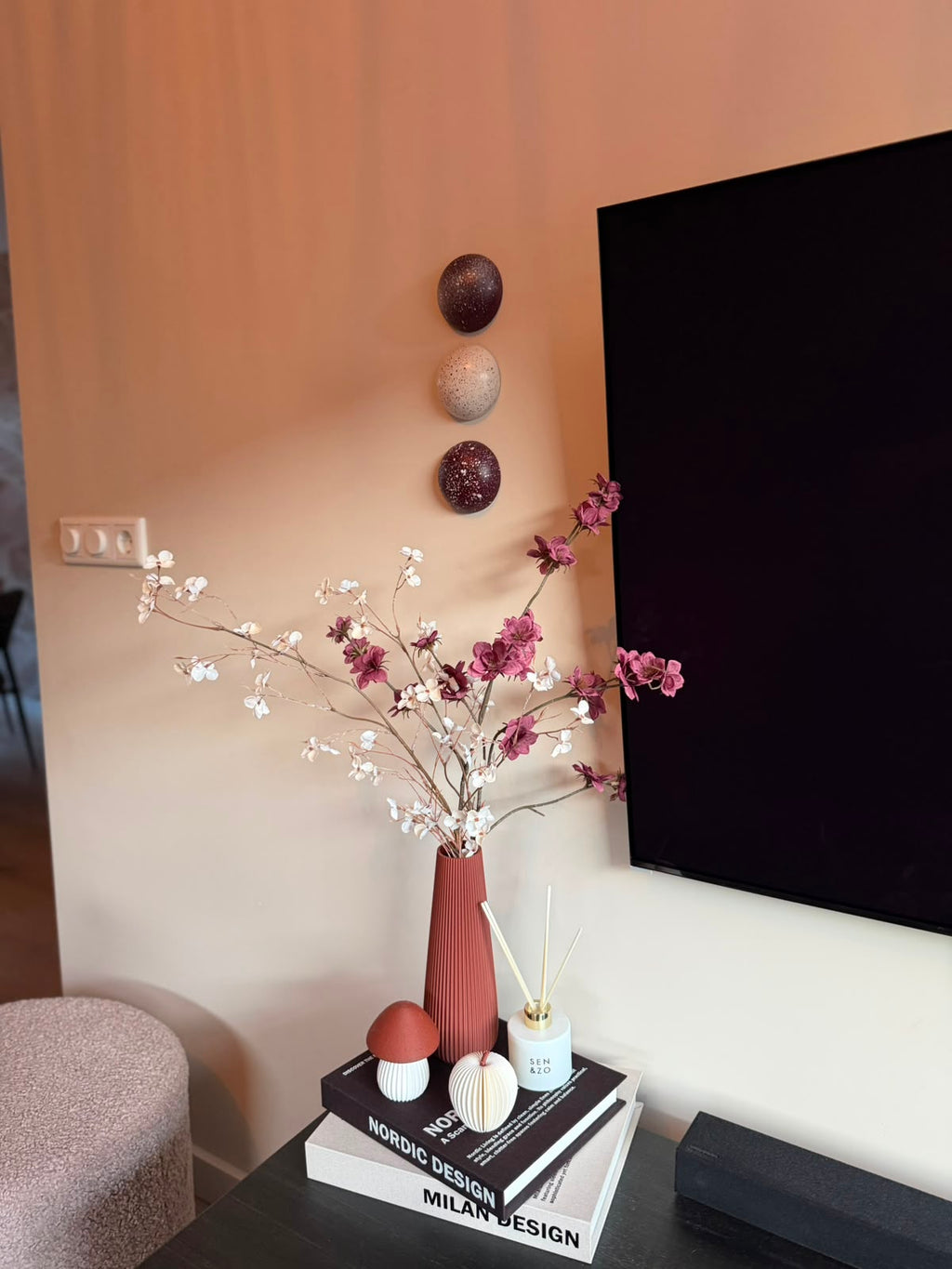 3D wandbollen set van 3 terracotta & wit met spikkels - DYNA WOONDECORATIE