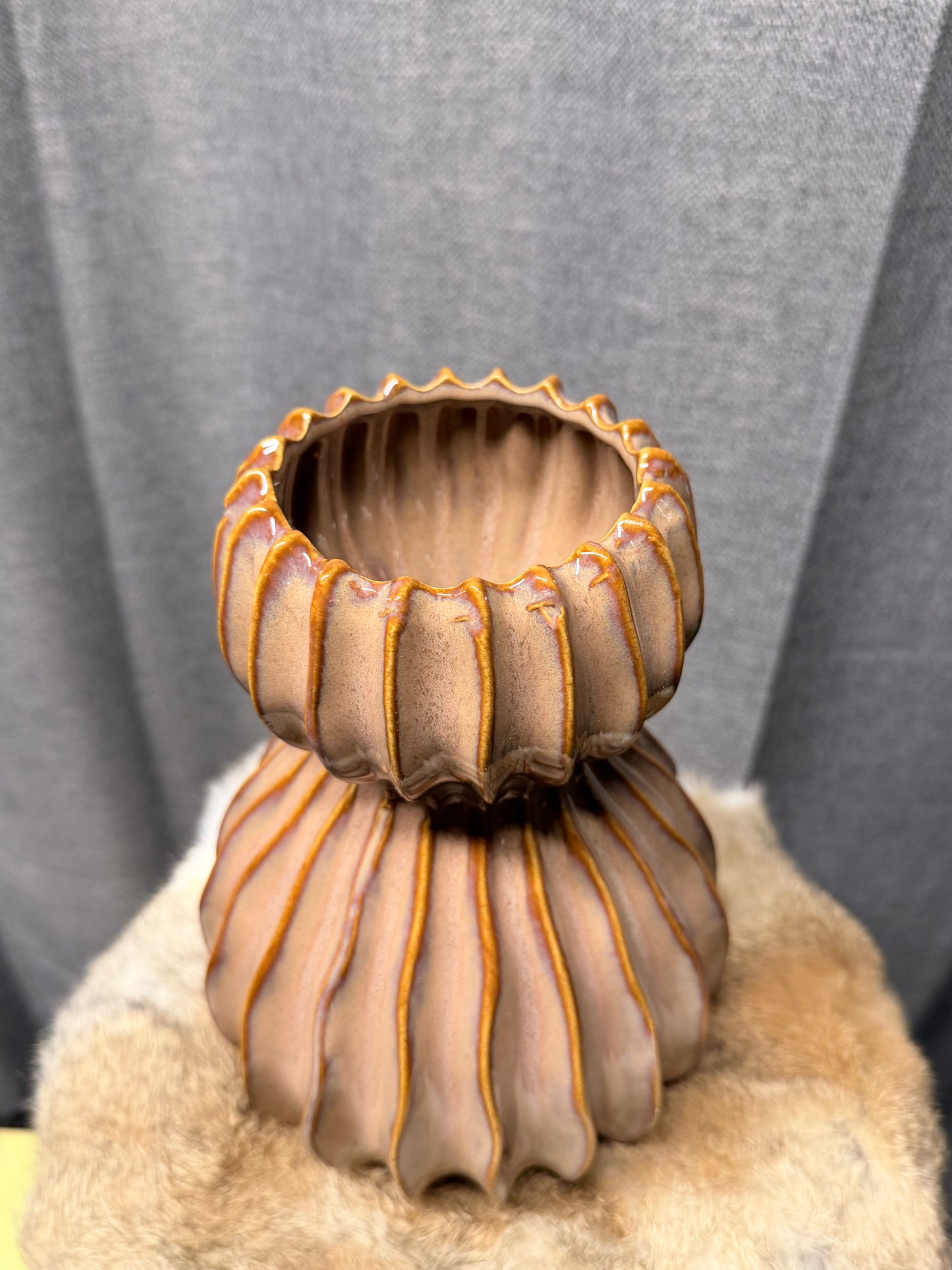 Keramische vaas beige/oudroze kleur