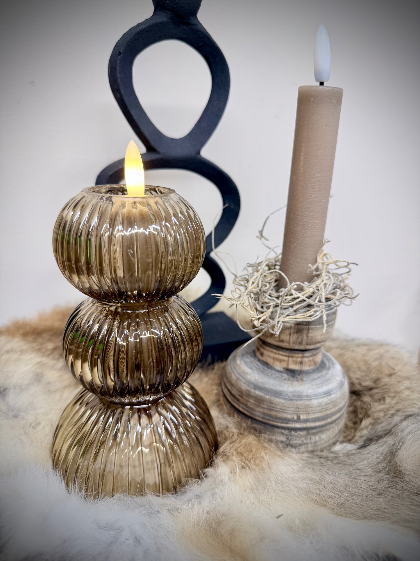 Glazen ribbel vaas/kandelaar set maat XS en S