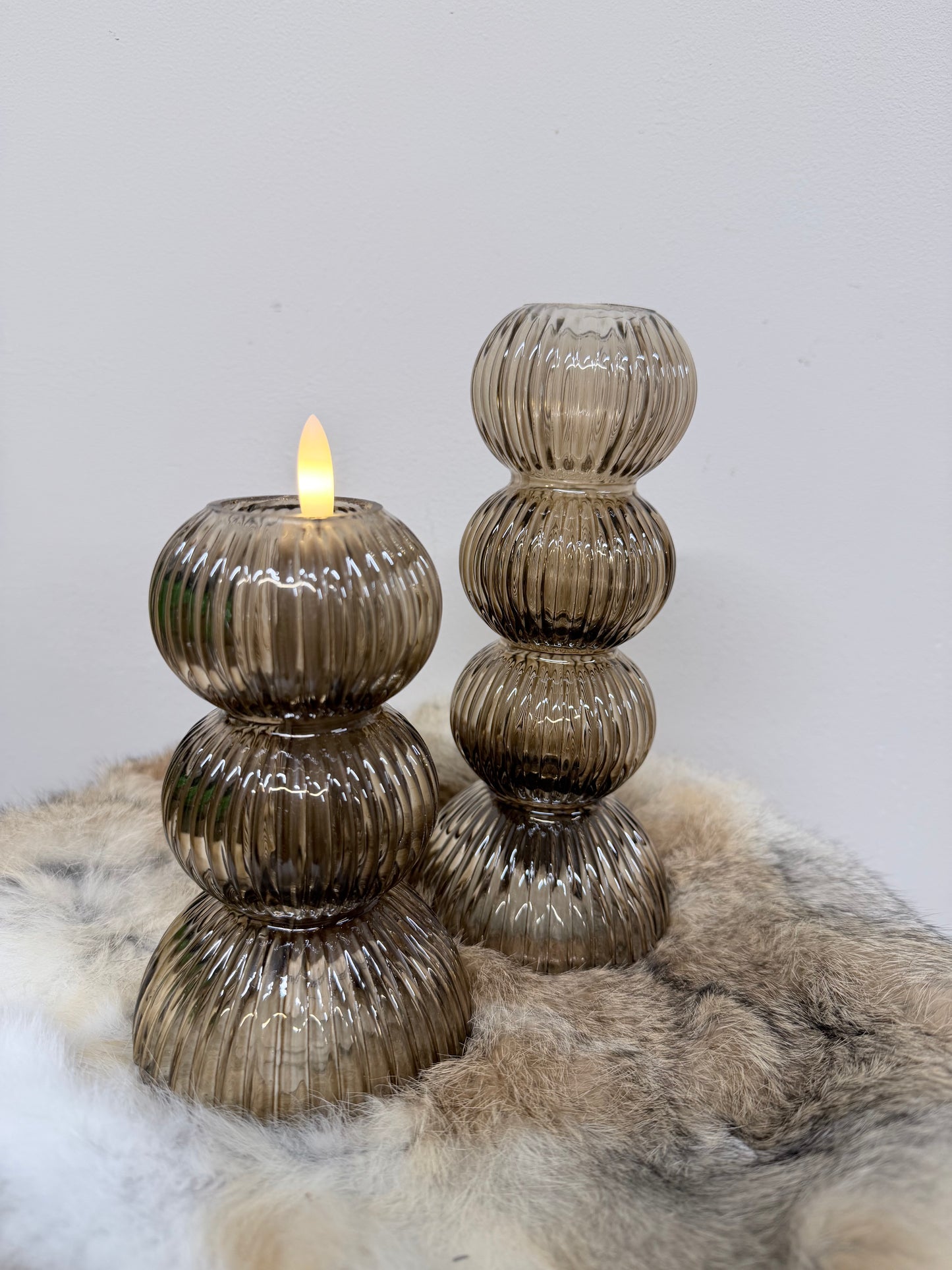 Glazen ribbel vaas/kandelaar set maat XS en S