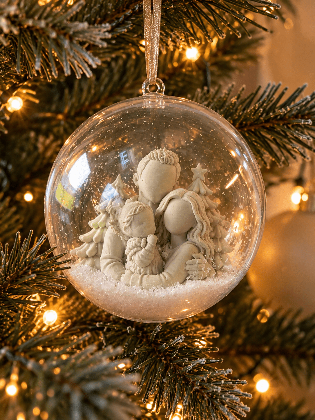Gepersonaliseerd 3D gezinsbeeldje in een kerstbal - DYNA WOONDECORATIE